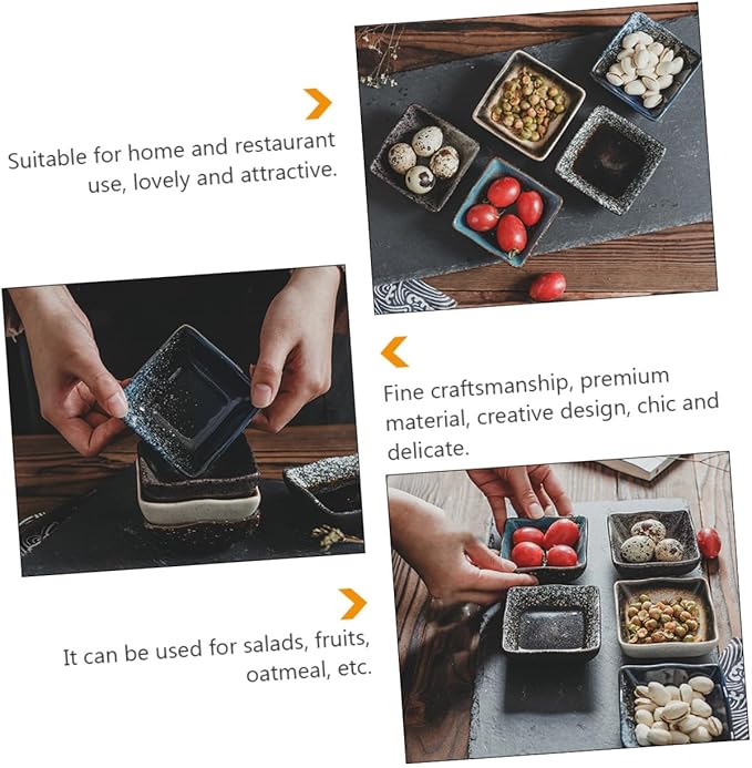 PRETYZOOM 5pcs Vintage Japanese Style Snack Plate Ceramic Sushi Dishes for Dipping Sauces for Appetizers and Side Dishes Random Colors and Designs