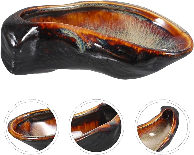 Ciieeo Ceramic Oyster Dish Small Food Plate Vintage Glazed Ceramic Serving Plate for Appetizers Tapas and Seafood Presentation, 1pcs