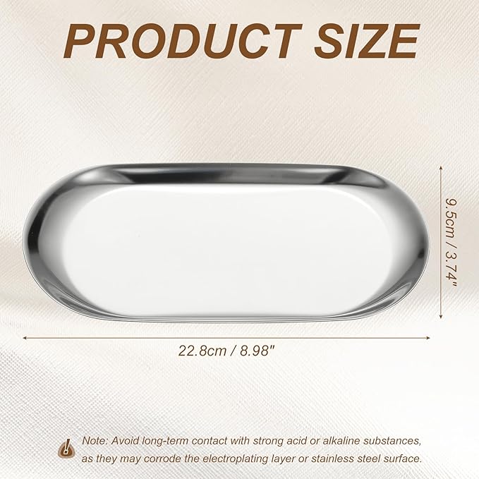uxcell Square Serving Trays, 8.98" Stainless Steel Decorative Jewelry Dish, Small Vanity Tray for Bathroom Aromatherapy Candle Drink Plate,Silver