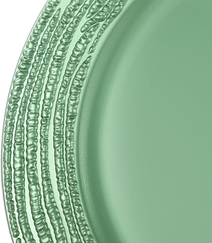 100 Pcs Antique Charger Plates Bulk 13 Inch Embossed Rim Plastic Party Dinner Plate Chargers Round Decorative Server Plate for Wedding Party Event Tableware (100pcs-green2)