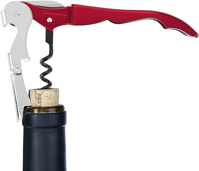 True Brands TrueTap Double Hinged Waiters Corkscrew, Top-notch Stainless Steel Opener with Foil Cutter Built to Last Wine Key Metallic Red, Set of 1
