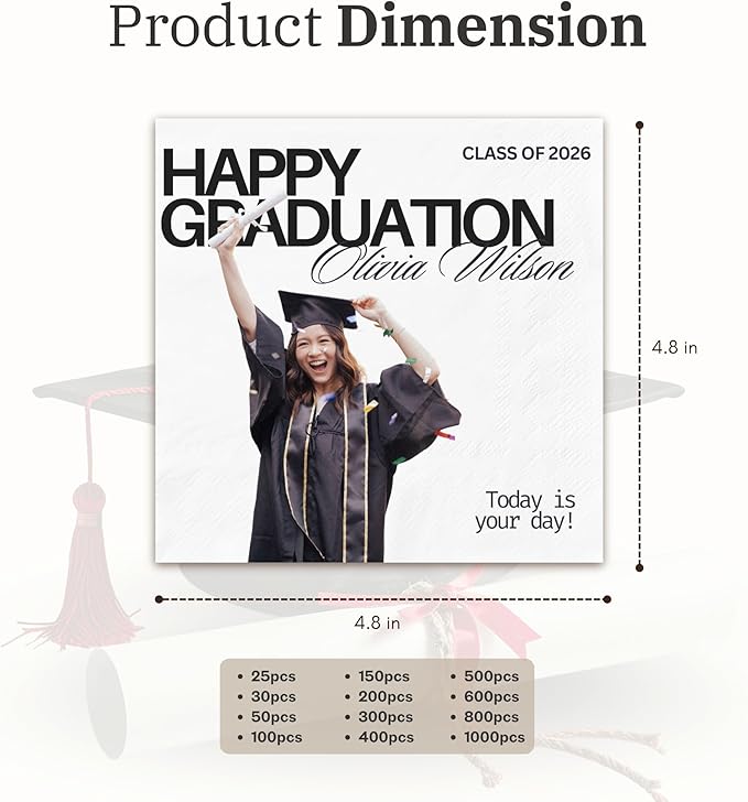 Class of 2026 Custom Napkins for Graduation - 25 Pcs Personalized Congrats Grad Cocktail Napkins - Gift for High School College Celebration Graduates Party Supplies Table Decor