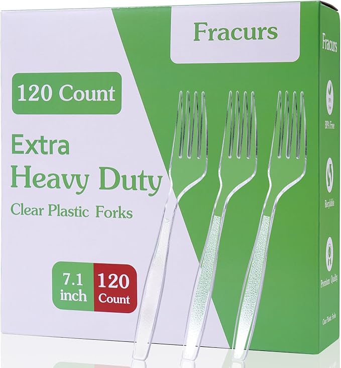 120 Count Clear Plastic Forks Heavy Duty, 7.1" Premium Disposable Forks Bulk, Heat Resistant & BPA-Free, Solid and Sturdy Plastic Cutlery for Parties, Catering, Events and Everyday Use