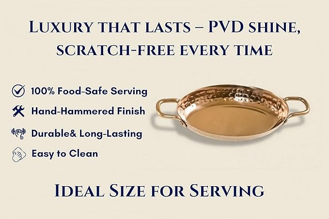 Hammered Copper Tray, Set of 2 Serving Appetizer Tray with Handle for Party, Fruit Platter, Dessert Trays, Serving Dishes: (18.5 cm)