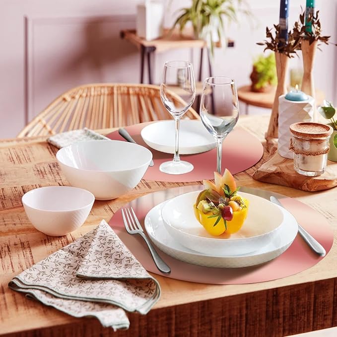 KesaPlan 100PCS Round Rose Gold Placemats, 13" Disposable Paper Placemats for Dining Table, Mirrored Rose Gold Charger Place Mat for Kitchen Banquet Table Setting Wedding Birthday Dinner Party Decor
