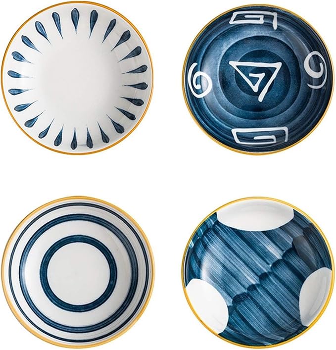HEXEH Salad Plate 4pcs Household Round Ceramic Sauce Dish Soy Sauce Dipping Bowls Appetizer Plates Side Dishes Serving Dish Japanese Style Dinnerware Set Plastic Plate (Color : E)
