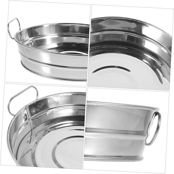 IMIKEYA Snack Serving Tray Handles Round Stainless Steel Plate Dish Buffet Decor