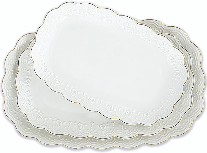 Kassel Ceramic Serving Platter Set | 16”/14”/12” Oval Serving Trays for Entertaining at Parties and Weddings | Oven Safe XL Serving Trays for Tacos, Steak and Cake