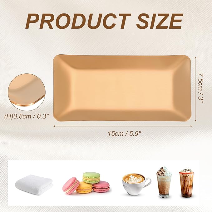 uxcell Decorative Tray, 5.9x3 Stainless Steel Rectangular Frosted Serving Tray for Dessert Napkin Towel Candle Jewelry Bathroom Platter, Stackable, Rose Gold
