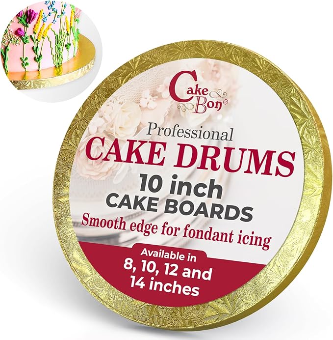 Cakebon Round Cake Boards - Sturdy 1/2 Inch Thick Drums - 10 Inch Professional Smooth Straight Edges Gold 6-Pack