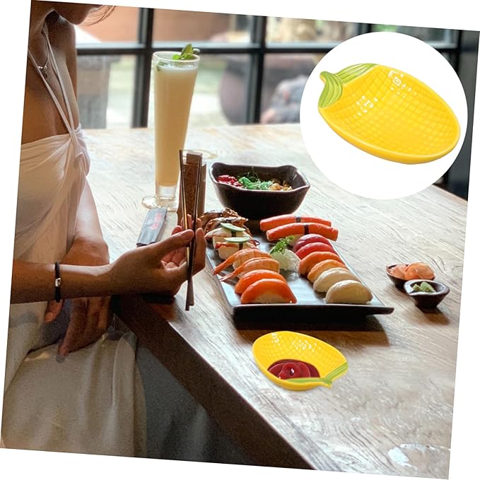 Ceramic Corn Shaped Dipping Sauce Plate Multi-functional Appetizer Dish for Snacks for Family Gatherings and Parties Holds Sauces and Seasonings