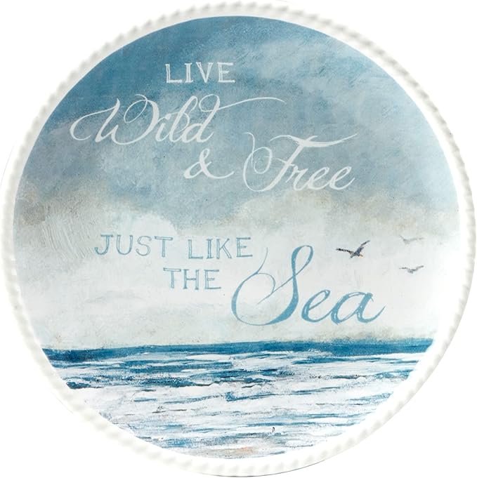 Shorebirds 6" Ceramic Canape and Luncheon Plates – Set of 4 with Assorted Coastal Quote Designs – Dishwasher & Microwave Safe – Ocean-Inspired Snack Plates for Entertaining or Beach House Décor