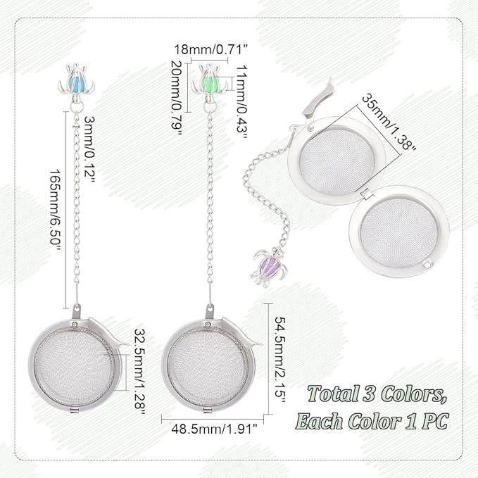 UNICRAFTALE 3 Sets Round Tea Infuser Loose Tea Strainer Turtle Shaped Stainless Steel Loose Leaf Tea Ball Mesh Cute Pendant Tea Strainer Set for Brew Tea, Spices & Seasoning