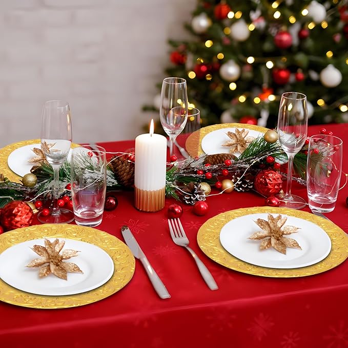 100 Pcs Antique Charger Plates Bulk Gold Round Plastic Dinner Plate Embossed Rim Server Plate Decorative Chargers Floral Plates for Dinner Parties Wedding Christmas,13 Inch (Gold-100PCS)