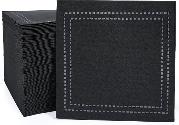 100 Pack Black Cocktail Napkins Disposable - Linen Feel 5x5 Inch Premium Dessert Napkins for Weddings, Parties, Birthdays, Anniversary, Suitable for Restaurants, Bars, Reception, Home Events