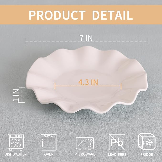 7 Inch White Dessert Plates Set of 12, Ceramic Appetizer Plate Wave Dinnerware Set, Small Dinner Plates for Snacks, Side Dishes, Fruit, Salad, Microwave Oven and Dishwasher Safe