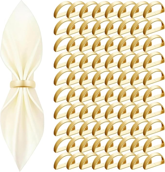 80 Pcs Gold Napkin Rings - Metal Napkin Ring(Semicircle) Stainless Steel Napkin Rings for Table Settings Wedding Christmas Party Dinner Table