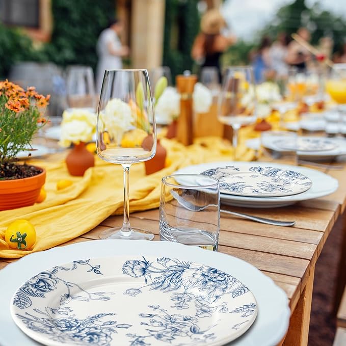 Honeydak 6 Pcs 6 Inch Blue Floral Flower Ceramic Plates Blue and White Porcelain Salad Serving Plate Vintage Dinner Appetizer Dessert Dishes Tableware for Wedding Birthday Tea Party Table Supplies