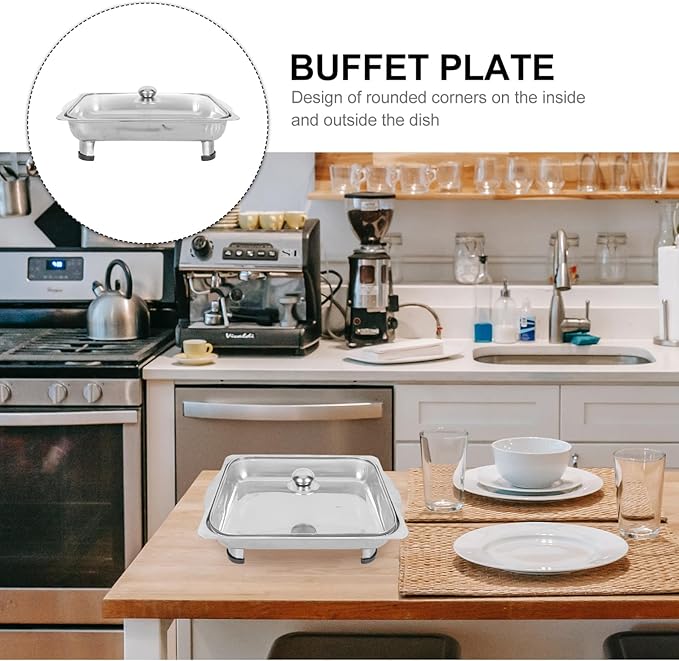 Ciieeo Covered Buffet Tray Large Capacity Rectangular Stainless Steel Food Serving Tray with Lid for Restaurant Use Easy to Clean Design for Parties and Events