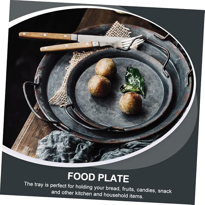 1Pc Retro Home Food Plate Silver Serving Tray for Bread Desserts Jewelry Display for Parties Weddings and Restaurants Easy to Clean and Reusable