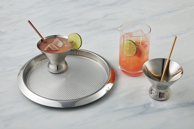 American Metalcraft SSBT14 Stainless Steel Round Bar Serving Tray, Silver, 14-Inches