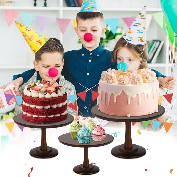 Rustic Cake Stand, 10 Inch Wood Cake Stand Set Wooden Round Cupcake Stand for Wedding Birthday Party Decor Dessert Cookie Serving Tray Pie Plate Holder Farmhouse Style