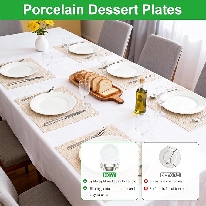 18 Pcs Porcelain Dessert Plates,6 Inch White Round Small Dinner Plate Set,Ceramic Serving Appetizer Plates for Cake Salad Dishes Bread Pasta,Dishwasher Safe and Microwave Safe