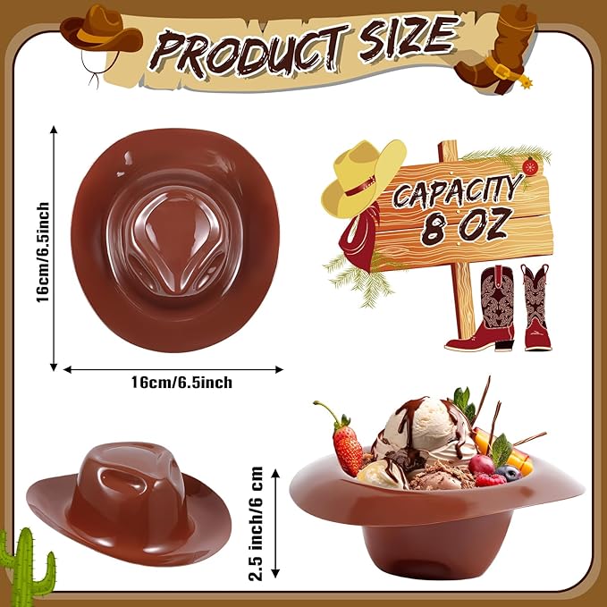 Uiifan 24 Pcs Cowboy Hats Ice Cream Bowls Snacks Yogurt Cups Cowboy Doll Hat for Crafts Dollhouse Decor Western Party Favor