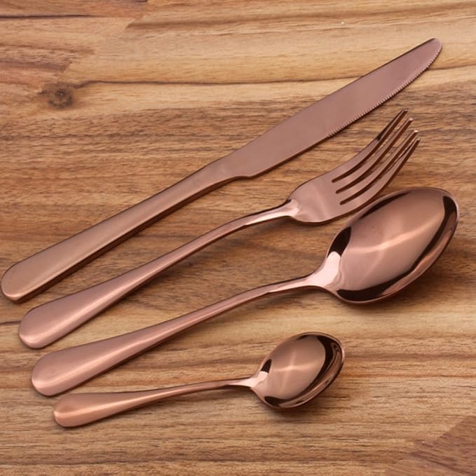 Lots 4pcs Stainless Steel Tableware Dinner Spoon Fork Knife Flatware Serving Sets Spoons Forks Knives，Bronze-4