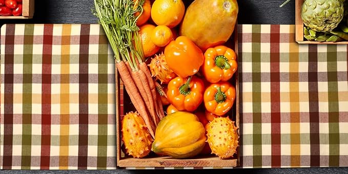 Urban Villa Fall Table Runner Harvest Checks 14''x72” 100% Cotton Over Sized Runner Heavier Quality Ideal Thanks Giving Dining Wedding Dinner Parties Everyday Use