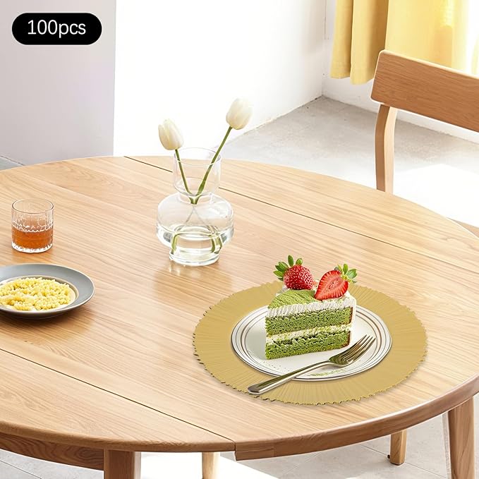 100 PCS Charger Plates Bulk, 13 Inch Plastic Charger Dinner Plates Ruffled Rim Round Service Plates Decorative Chargers Bulk for Table Setting Wedding Party Event(Gold)
