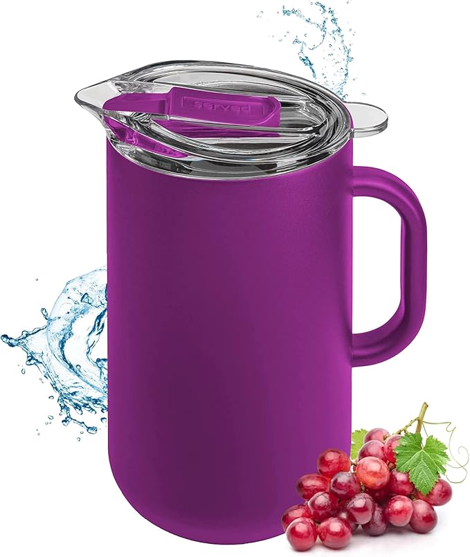 Served Premium Insulated Pitcher (2L/66oz) - Double Walled, Copper Lined Stainless Steel Pitcher with Lid - Vacuum Insulated Carafe for Hot Coffee, Tea, Iced Drinks, Water, Cocktails, and More