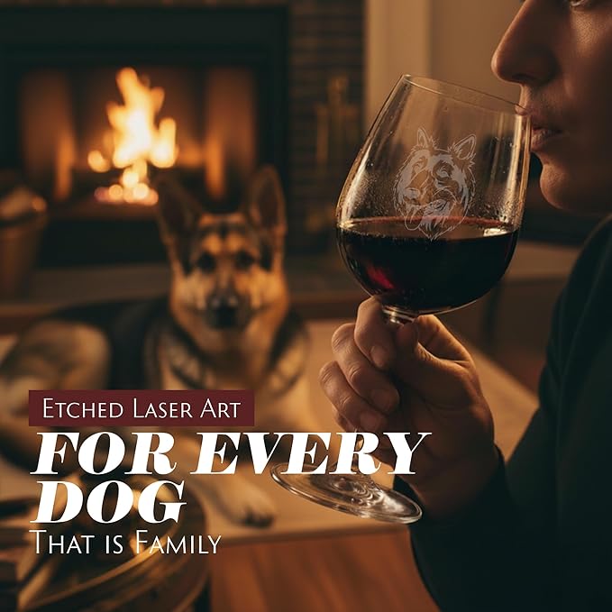 Etched Laser Art Personalized Dog Themed Etched Wine Glass - Custom Dog Breed Wine Glasses, Ideal for Pet Lovers, Unique & Personalized Birthday Gift for Men & Women - Old German Shepherd, 12.75 oz