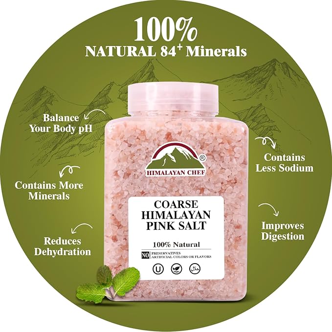 Himalayan Chef Coarse Pink Himalayan Salt, 5 lbs 2-Pack - Pure, Natural, Mineral-Rich, Kosher, Ideal for Grinder Refills, Cooking, Seasoning, Baking