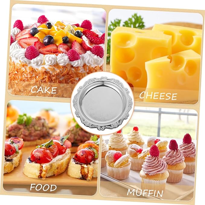 Healifty Vintage Iron Trinket Dish Serving Tray Silver Decorative Dessert Platter for Weddings Dining and Jewelry Storage Multifunctional Party Display