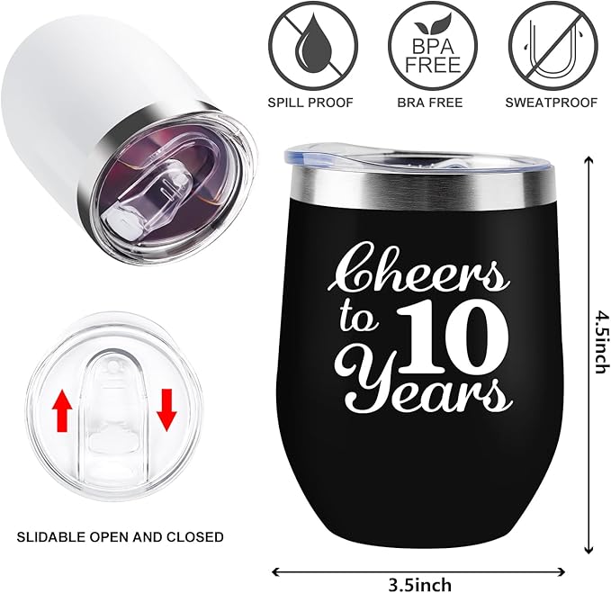 10th Anniversary Wedding Gifts for Couple Wife Husband Gifts for Tin Wedding Ten Years Anniversary Decorations 10 Years Marriage Gifts for Couple 2 Pack Wine Tumbler 12 OZ