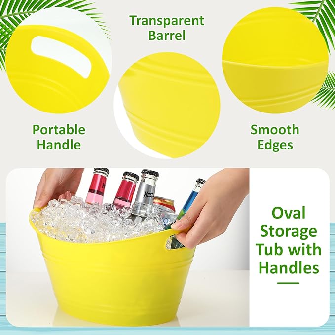 Norme 24 Pcs Oval Storage Tub with Handles 4.5L Plastic Ice Bucket, Wine, Beer, Champagne Drink Cooler for Parties, Beverage Storage Basket(Colorful)