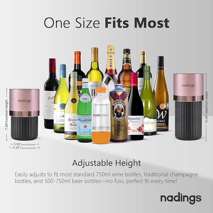 Wine Chiller for 750ml Bottles | Portable & Iceless, Keeps Wine/Champagne/Beer Cold 6+ Hours | Vacuum Insulated Stainless Steel | Ideal for Outdoor, Parties & Gifts – Rose Gold