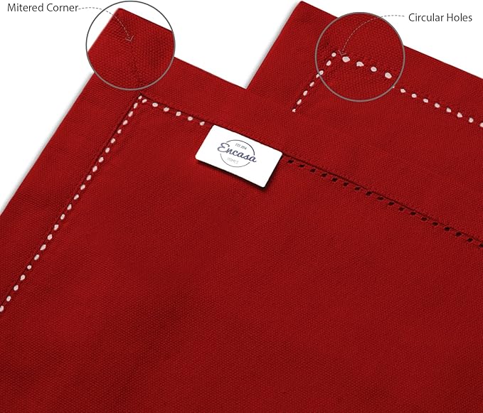 Encasa XO Placemats Set of 4 | Cotton Hemstitched Design | Red | Rectangular 19"x13" - Dining Table Mat | for Dining Table Fall Decoration, Holiday & Christmas Festivals - Machine Washable