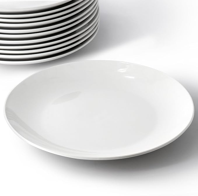 Elama 10.5 Inch Professional Kitchen 12 Piece Porcelain Dinnerware/Tableware Set (Round Dinner Plate White)
