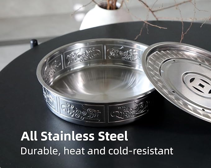 Stainless Steel Tea Tray, Traditional Chinese Gongfu Tea Serving Tray, Auspicious Clouds and Copper Coins Design for Good Luck and Wealth, Water Storage (Large)