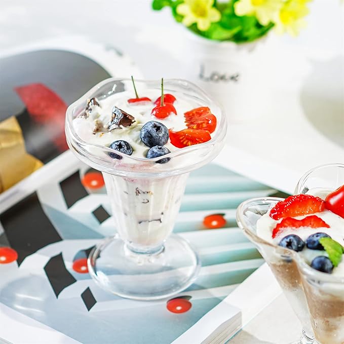kanpura 2-Piece 5 oz Crystal Art Deco Ice Cream Bowl Set, Thicker Bottom, Freezer Safe, Dishwasher Safe, Elegant Tulip Design for Desserts, Salads, Fruits, Cocktails
