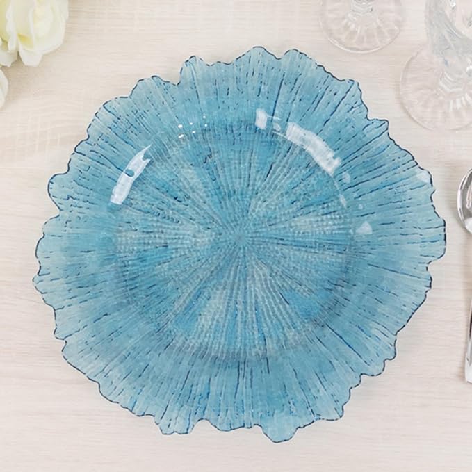 13" Charger Plates - Set of 24 - Acrylic Transparent Dusty Blue Round Reef Disposable Chargers, Ideal for Dinner Party Wedding Holiday Bulk Events