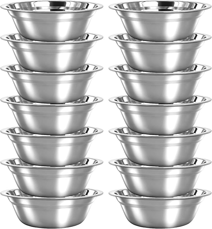 14 Pcs Stainless Steel Mixing Bowls Bulk, 8.66 x 5.1x 3 Inch Silver Metal Salad Bowl, Reusable Nesting Container, Food Baking Container, for Hotel Restaurant Home Kitchen