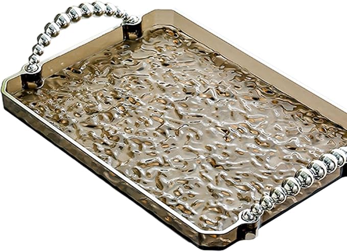Yajuyi Rectangular Tray for Serving and Organizing Jewelry, Fruit, and More in Living Room, Gray Silver Edge