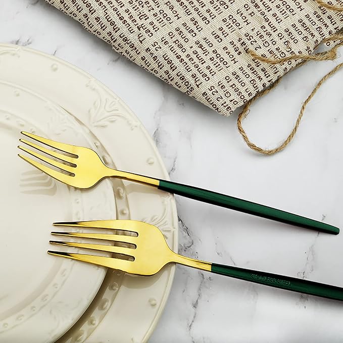 36-Pieces Silverware Mirror Polished Dinnerware Gold Flatware With Green Handle, 18/0 Stainless Steel Cutlery Set For Home Kitchen Party Hotel Restaurant Wedding Service for 6