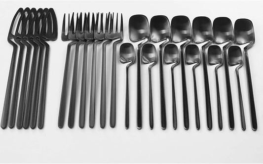 24pcs Black Dinnerware Set 304 Stainless steel Cutlery Matte Forks Spoons Knives Flatware Set Dinner Silverware Set