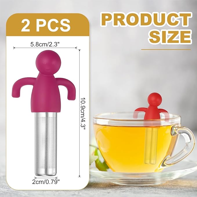 uxcell 2 Pcs Cute Tea Infuser, Stainless Steel Loose Leaf Tea Steeper Filter with Silicone Handle Reusable Thin Pores Mesh Strainer Diffuser for Teacups Teapots Mugs, Rose Red