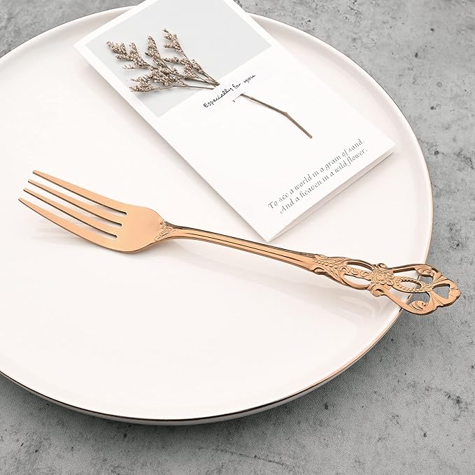 Mirror Polished Copper Silverware Set, 24-Piece 18/10 Stainless Steel Rose Gold Flatware Set Service for 6, Kitchen Utensil Set, Tableware Cutlery Set for Home and Restaurant Dishwasher Safe