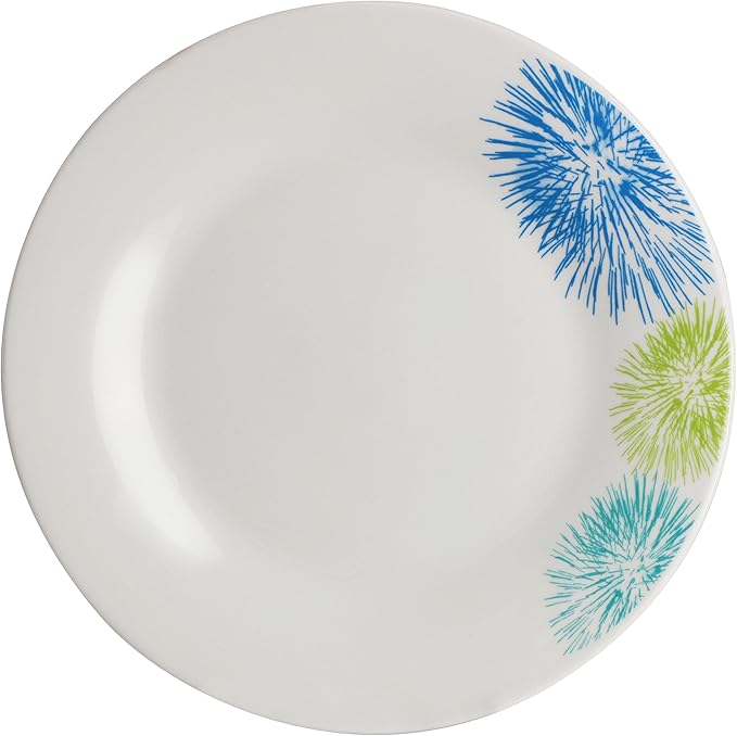 Gibson Home Blue Meadow 12 Piece Fine Ceramic Dinnerware Set in White with Colored Accents